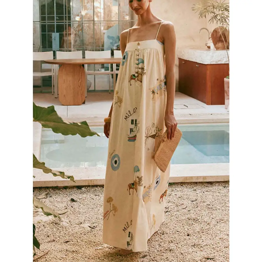 Bohemian Print Cami Maxi Dress with Pockets