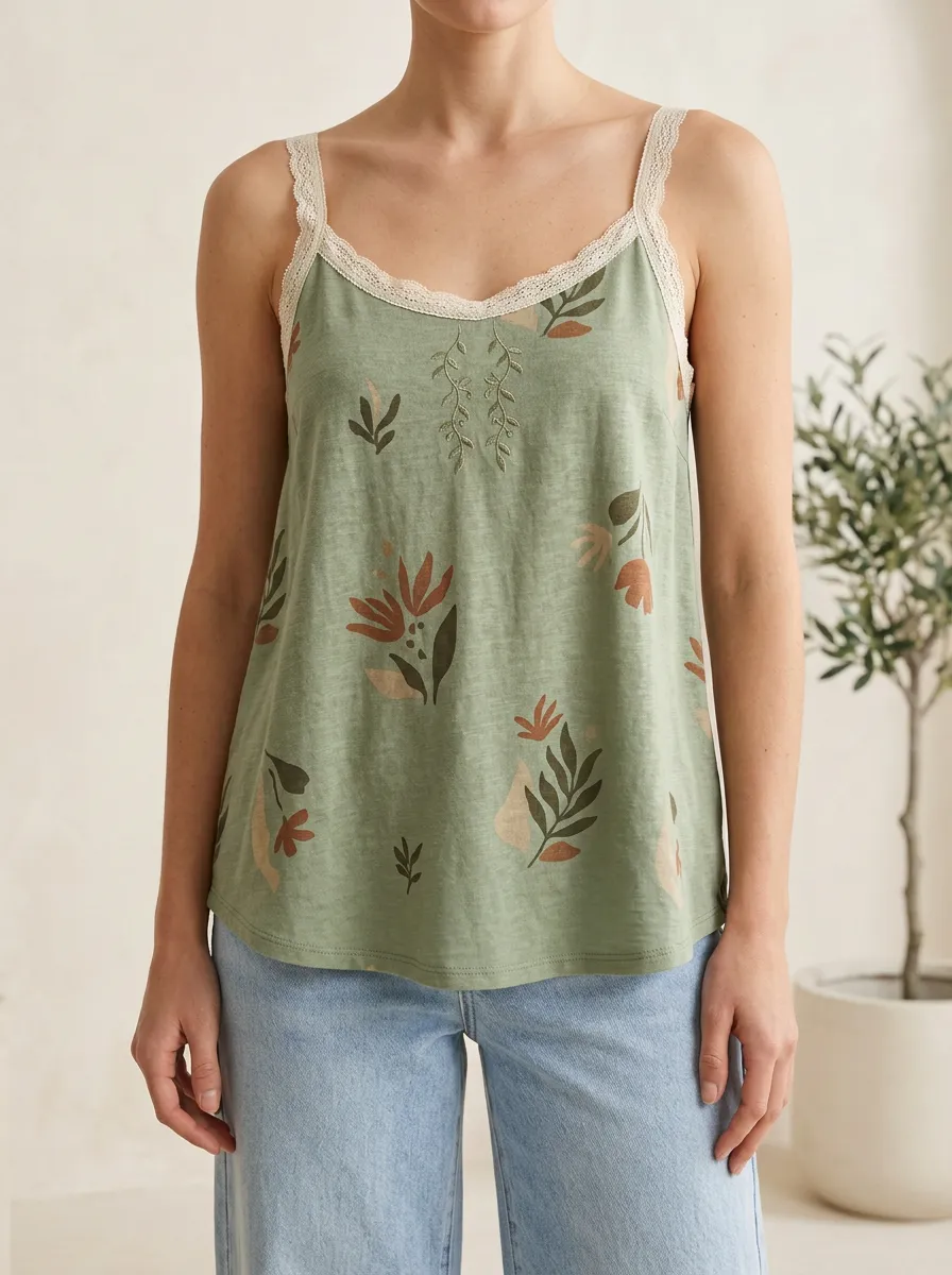 Relaxed Lace Detail Relaxed Sleeveless Top
