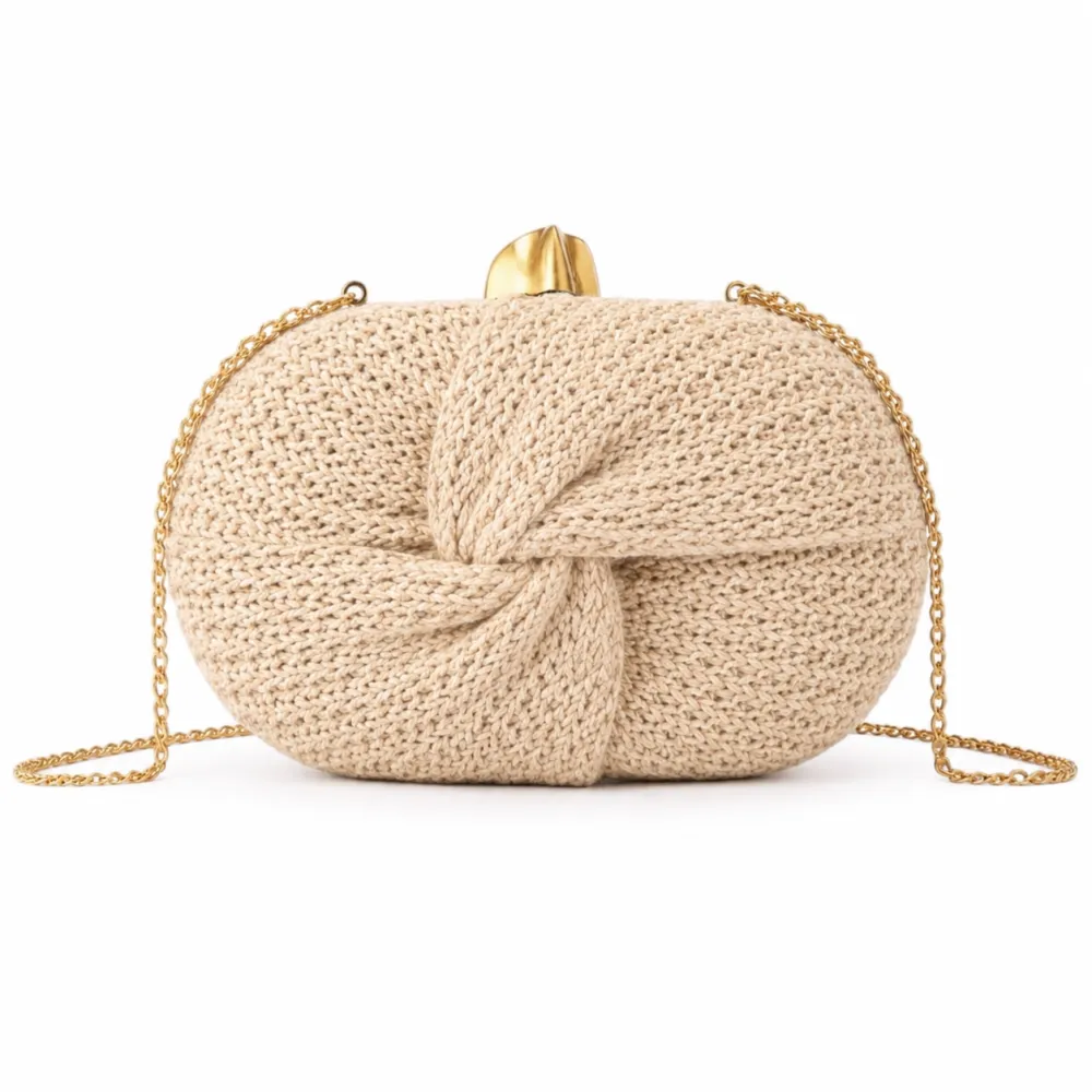 Twist Straw Clutch Crossbody Bag - Khaki