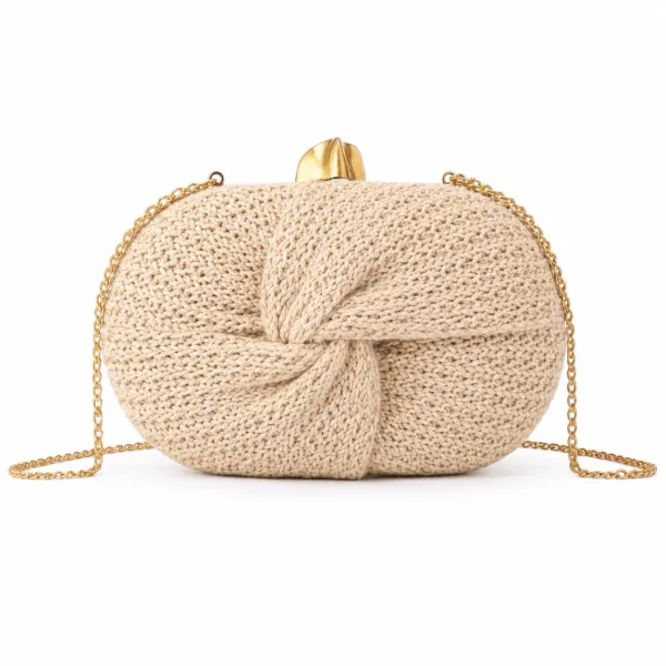 Twist Straw Clutch Crossbody Bag - Khaki