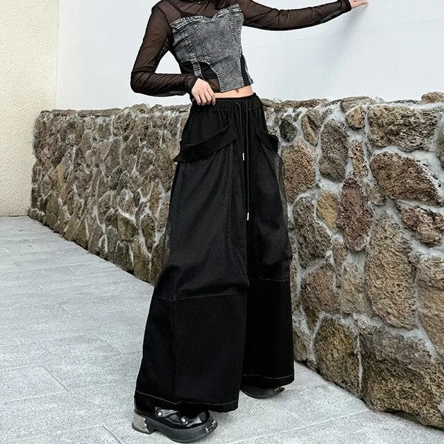 Women's Wide Leg Pocket Patchwork Pants
