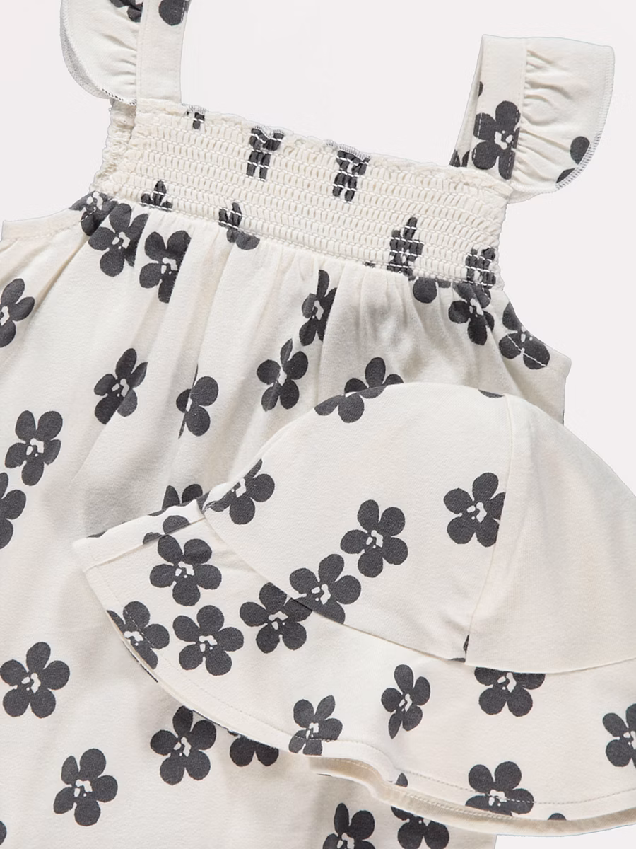 Neutral Floral Romper and Hat Outfit detail 1
