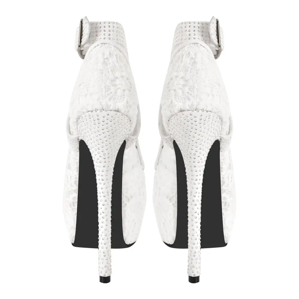 Mesh Detail Peep Toe Platform Stiletto Cross Strap Pumps