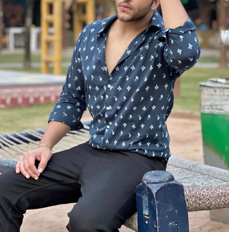 Black Floral Rayon Shirt