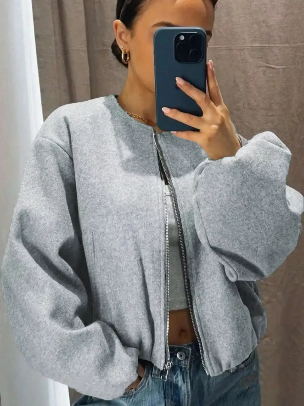 Plus Size Casual Fleece Zip-Up