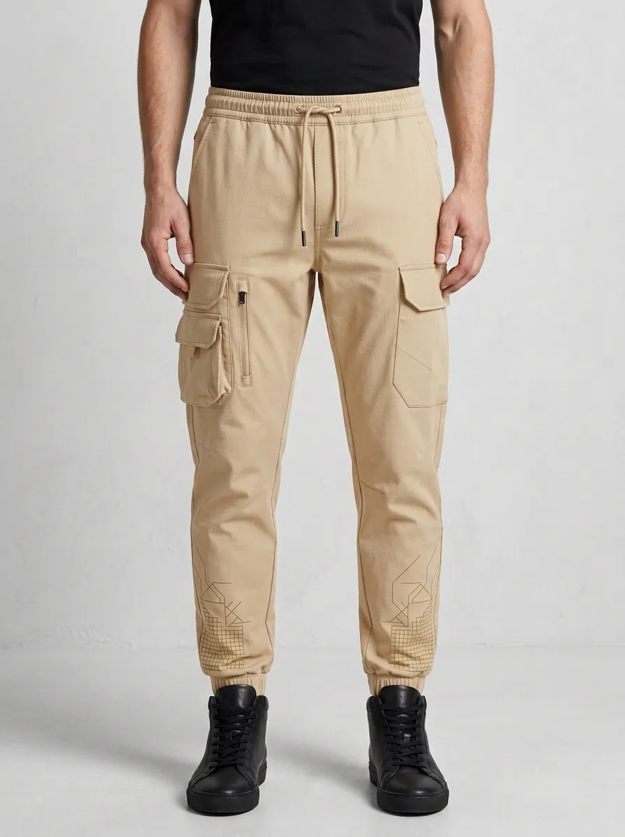 Weekend Geometric Graphic Print Detail Men's Cargo Jogger Pants