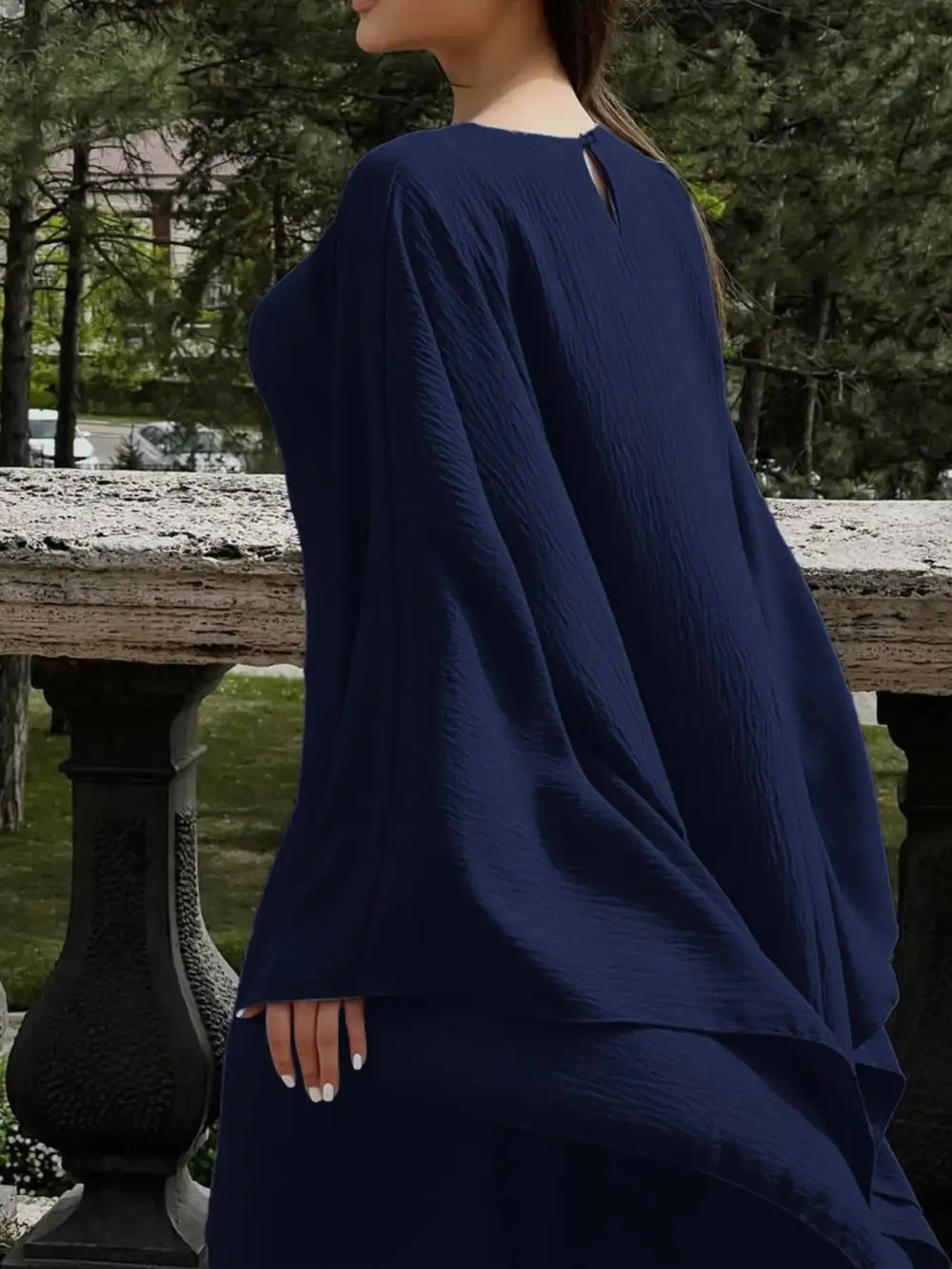 Cape Round Neck Maxi Dress