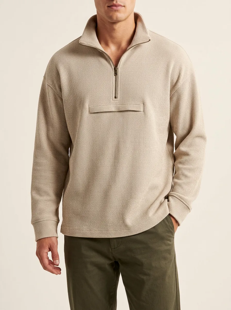 Essential Layer Quarter-Zip Waffle Knit Sweatshirt