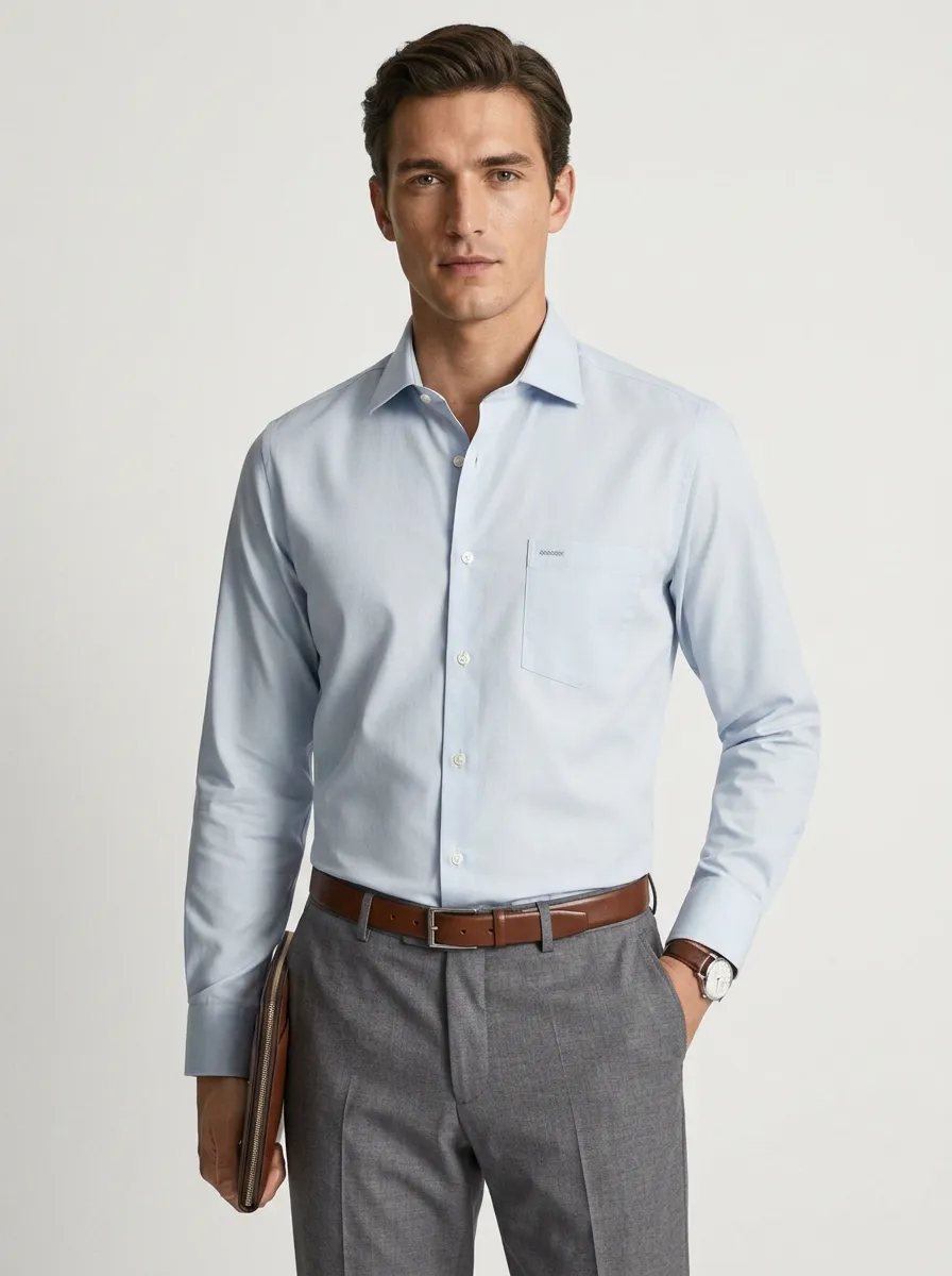 Men's Non-Iron Cotton Light Blue Pocket Formal Shirt