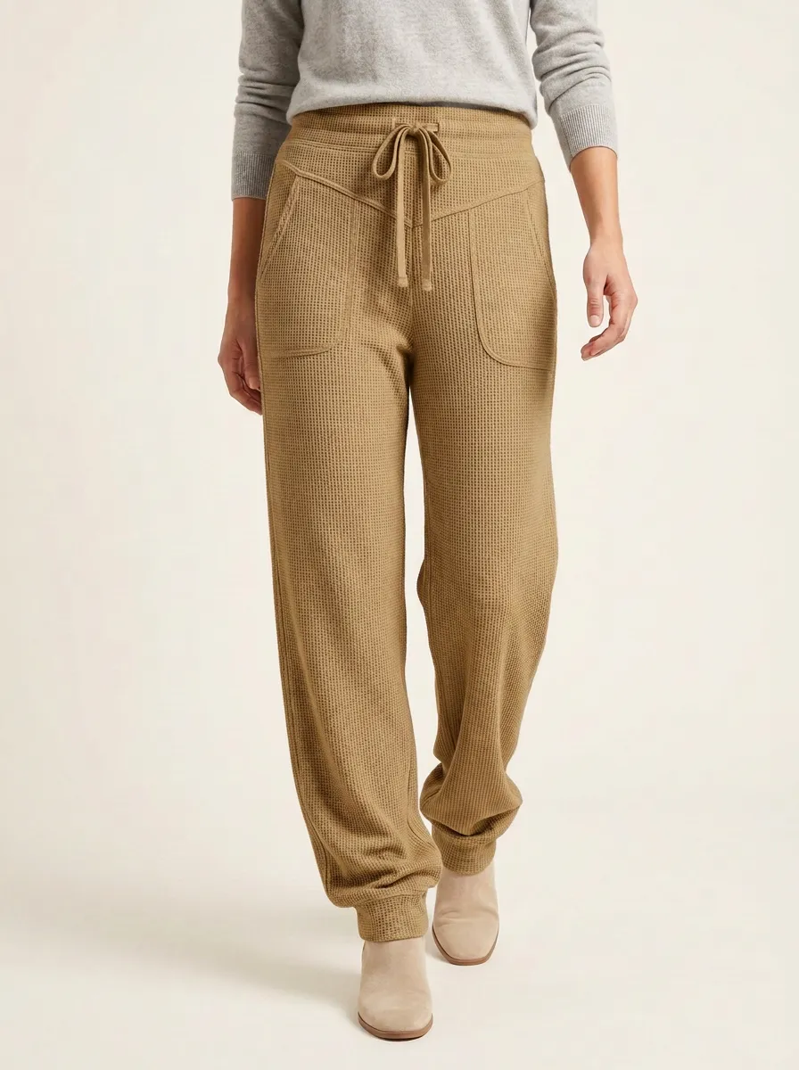 Women's Casual Waffle Knit Drawstring Jogger Pants