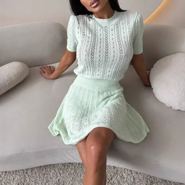 Classic Knit Top And High Waist Skirt Set