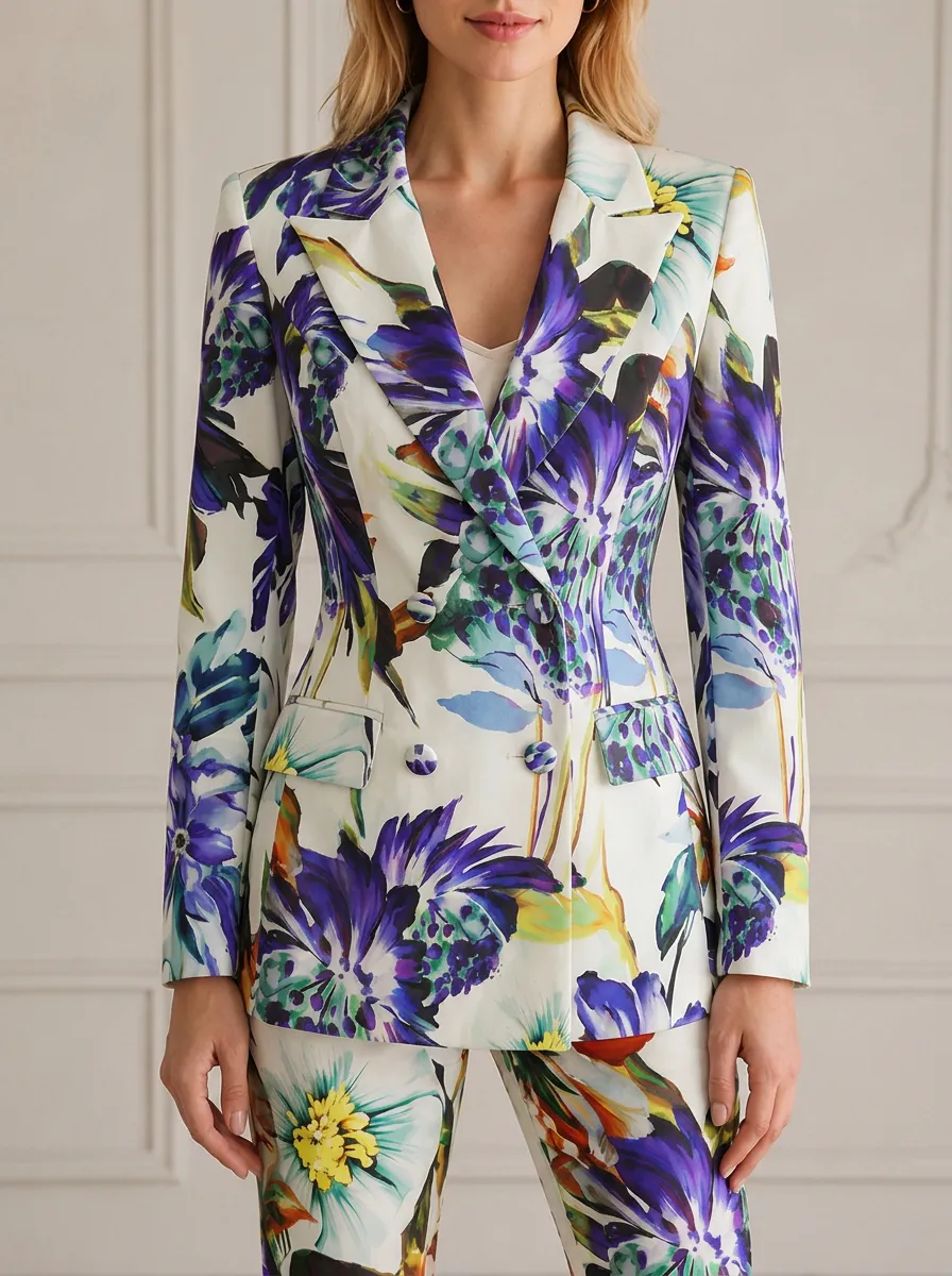 Women's Floral Lover Purple Blue Flower Printed Blazer