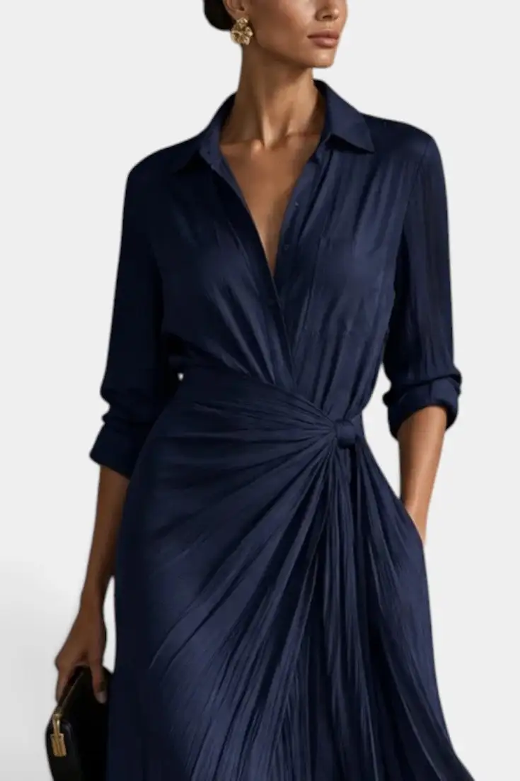 Shirt-Style Draped Maxi Dress