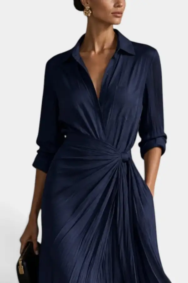 Shirt-Style Draped Maxi Dress