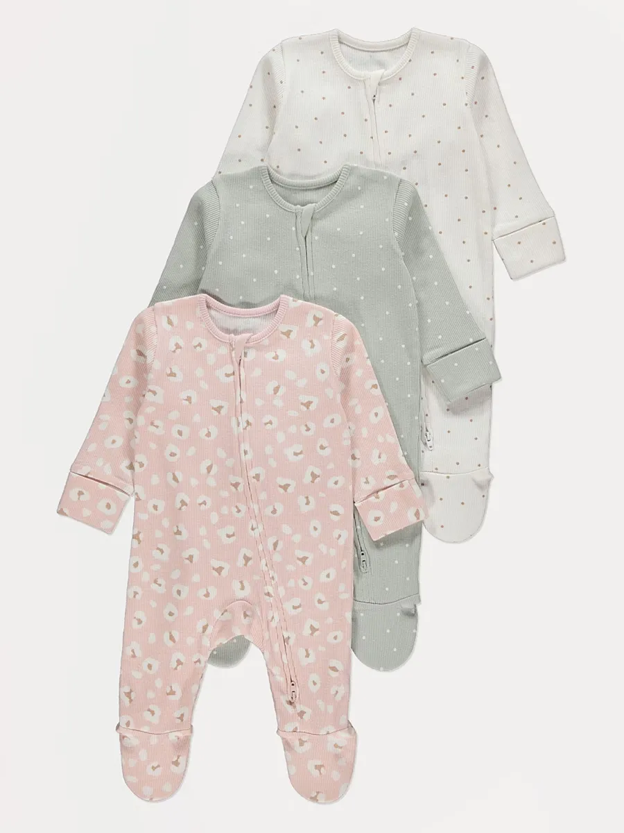 Animal Spot Zip Fasten Sleepsuits 3 Pack