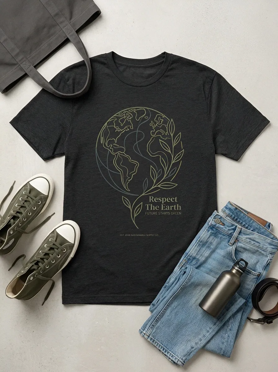 Men's Earth Day Nature Lover Globe Leaf Printed T-shirt