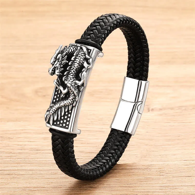 Hand Woven Dragon Braided Stainless Steel Bracelet
