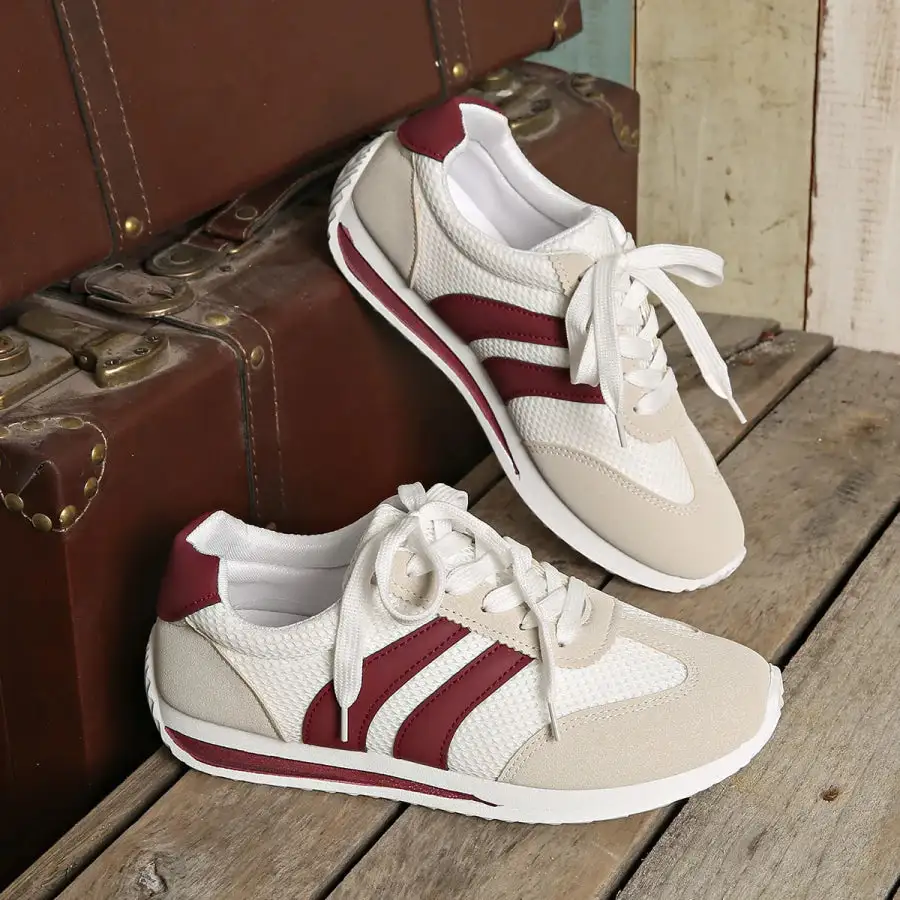 Striped Contrast Mesh Lace Up Sneakers