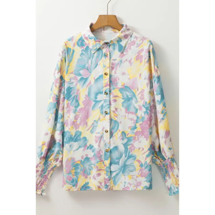 Printed Button Down Lantern Sleeve Shirt