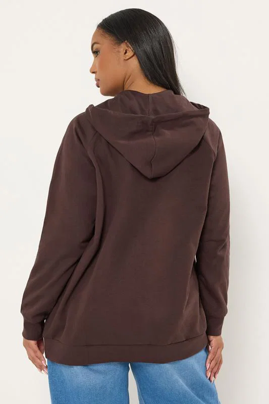 Chocolate Brown Zip Through Hoodie detail 2