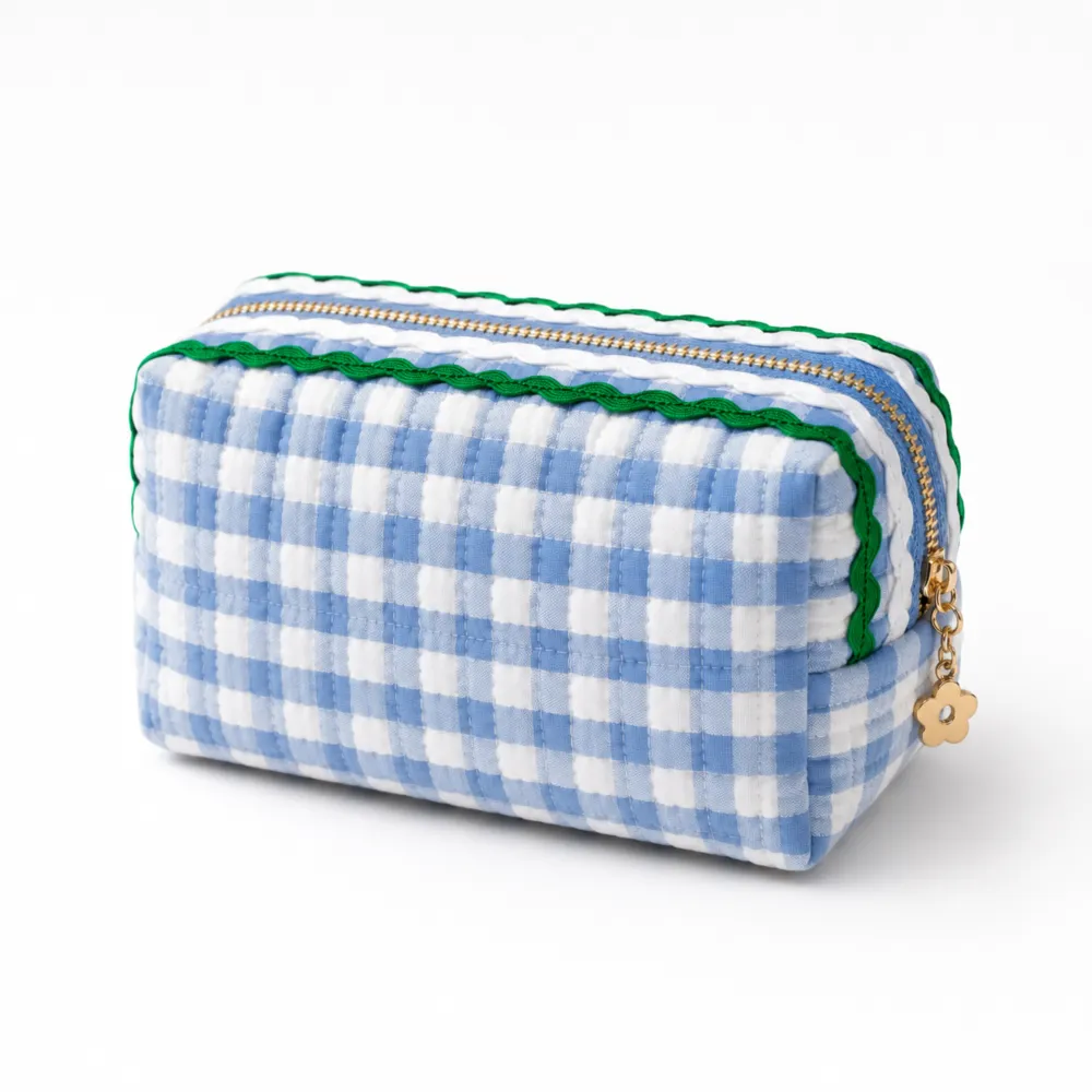 Ellison+Young Color Wave Gingham Cosmetic Case, Playful Details