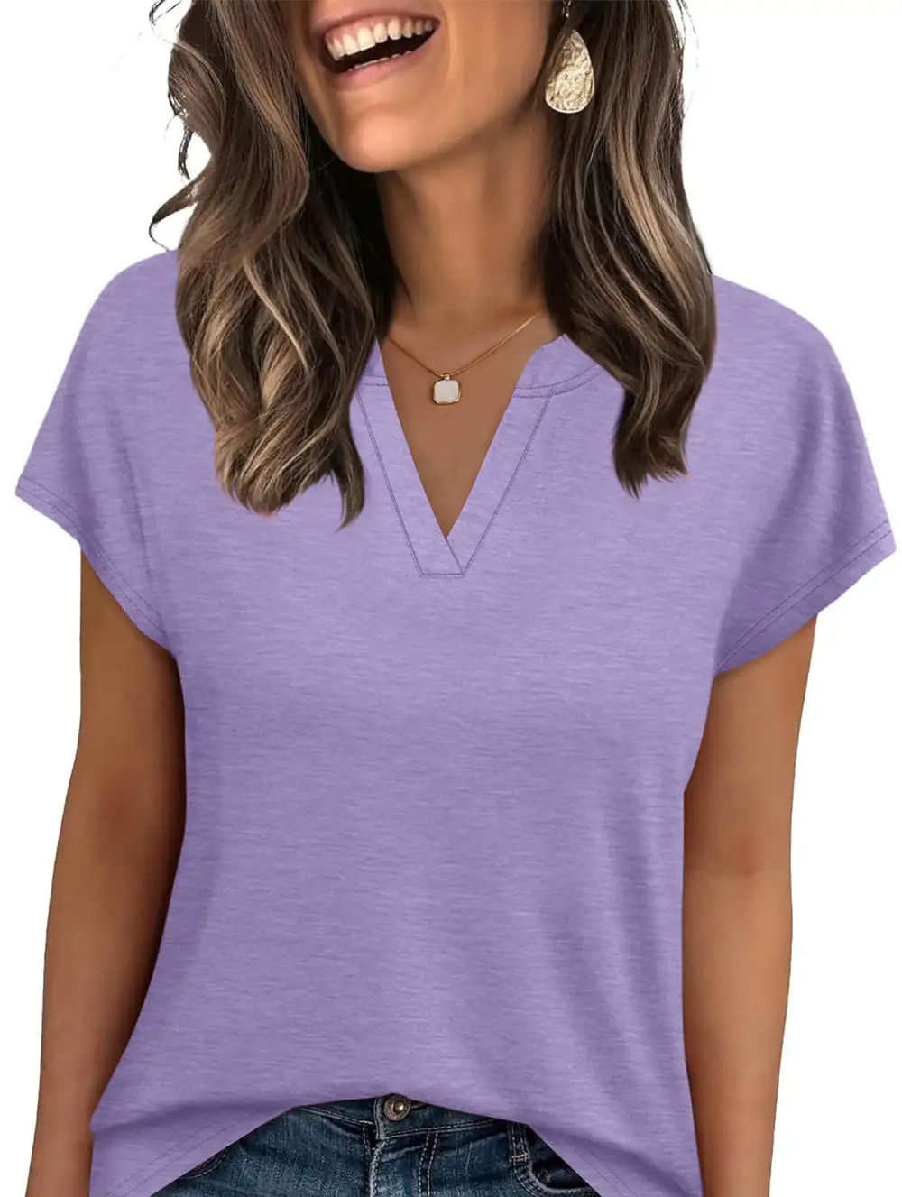 Textured V-Neck Short Sleeve Top