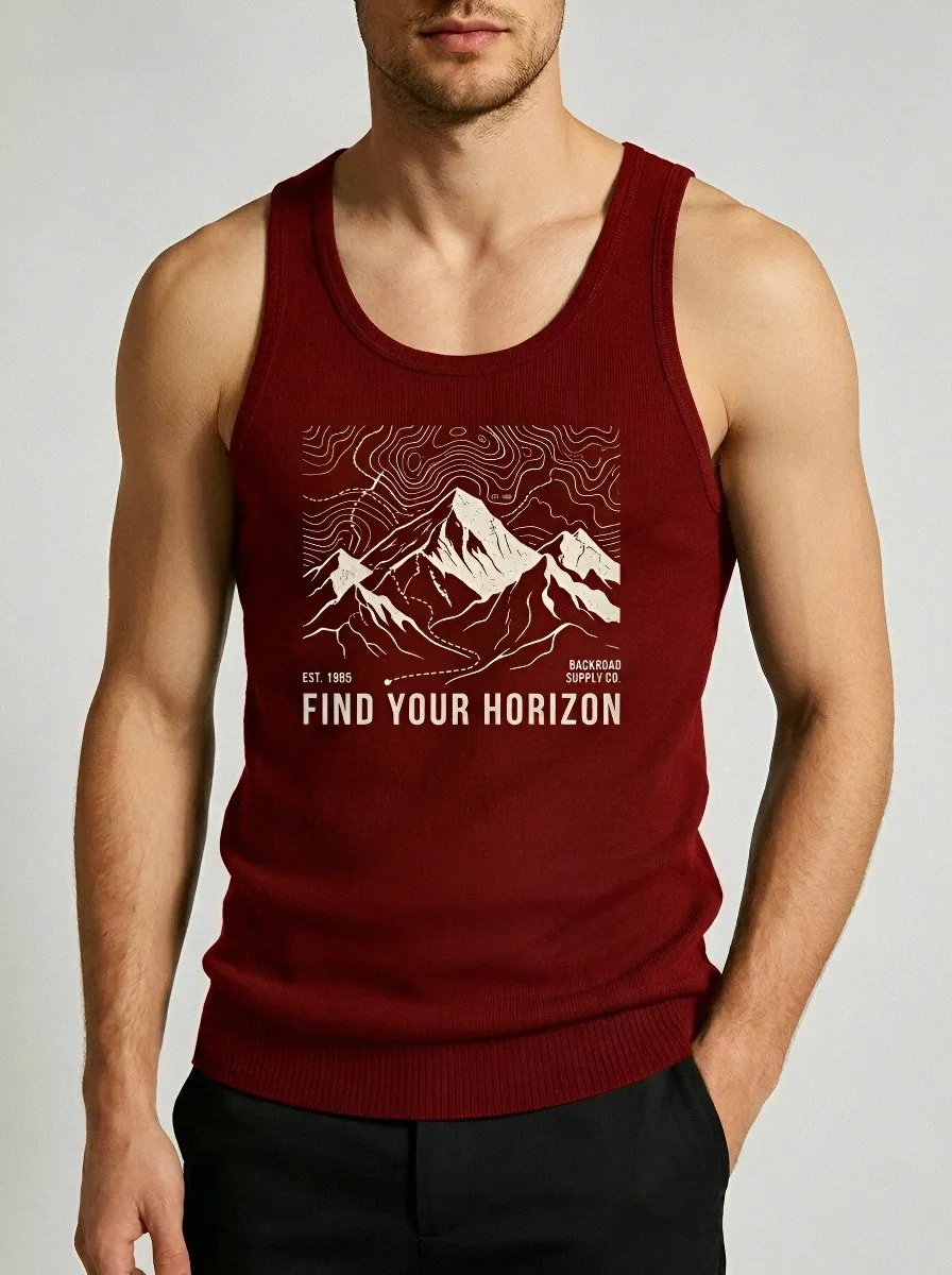 Men's Hiking Adventure Mountain Topographic Printed Tank Top