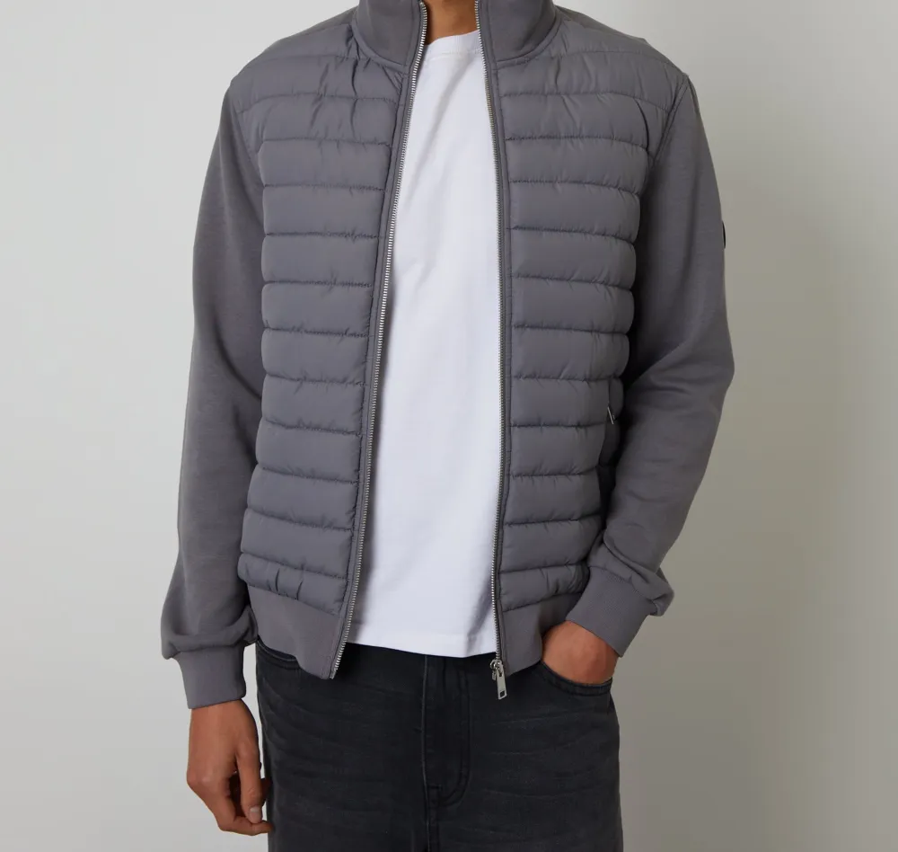 Slate Gray Quilted Hybrid Funnel-Neck Jacket