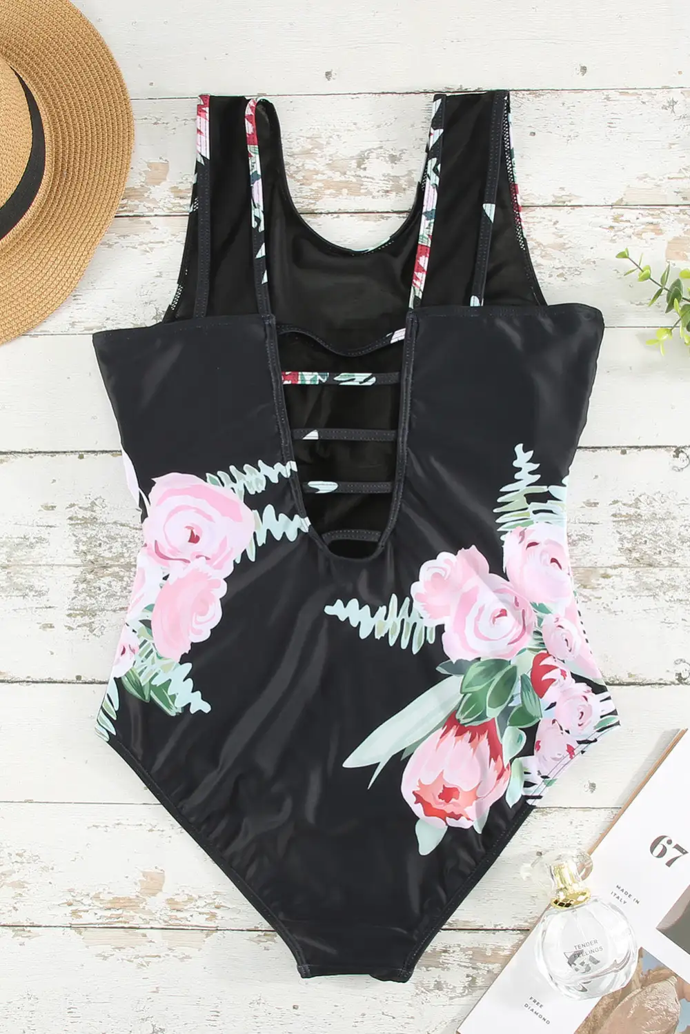 Floral Mesh Ladder Hollow-out Back One Piece Swimwear