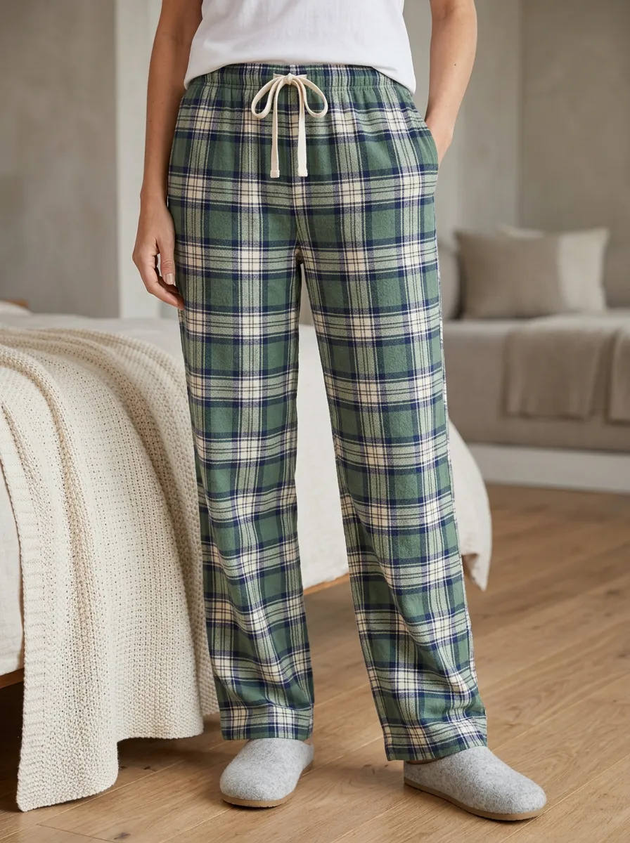 Soft Look Plaid Straight Leg Sleep Pants
