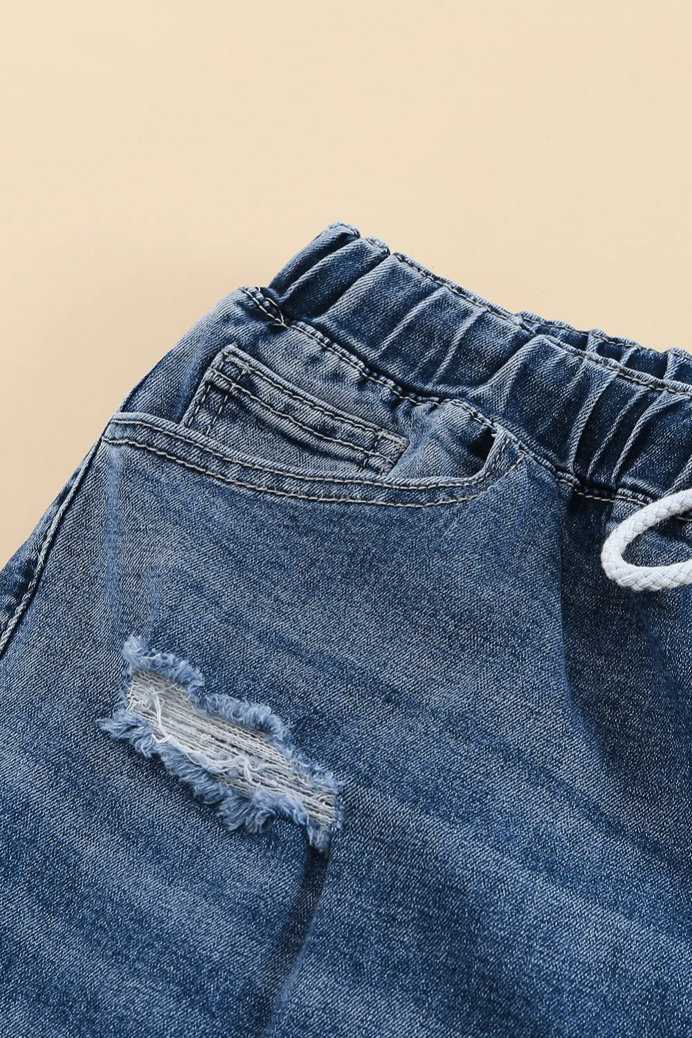 Dark Blue Raw Hem Straight Jeans