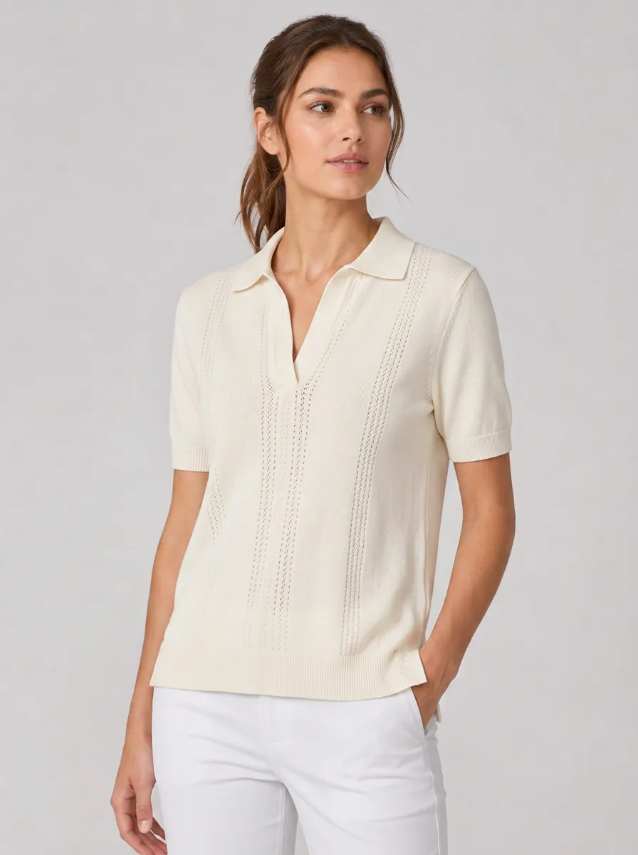 Women's Equestrian Lover Ribbed Knit V-neck Polo Shirt