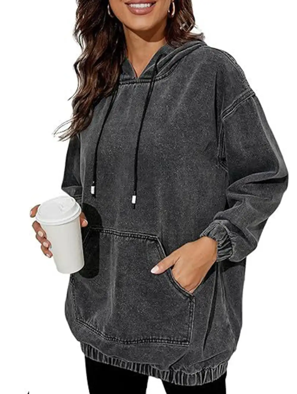 Denim Retro Hooded Pullover Sweatshirt