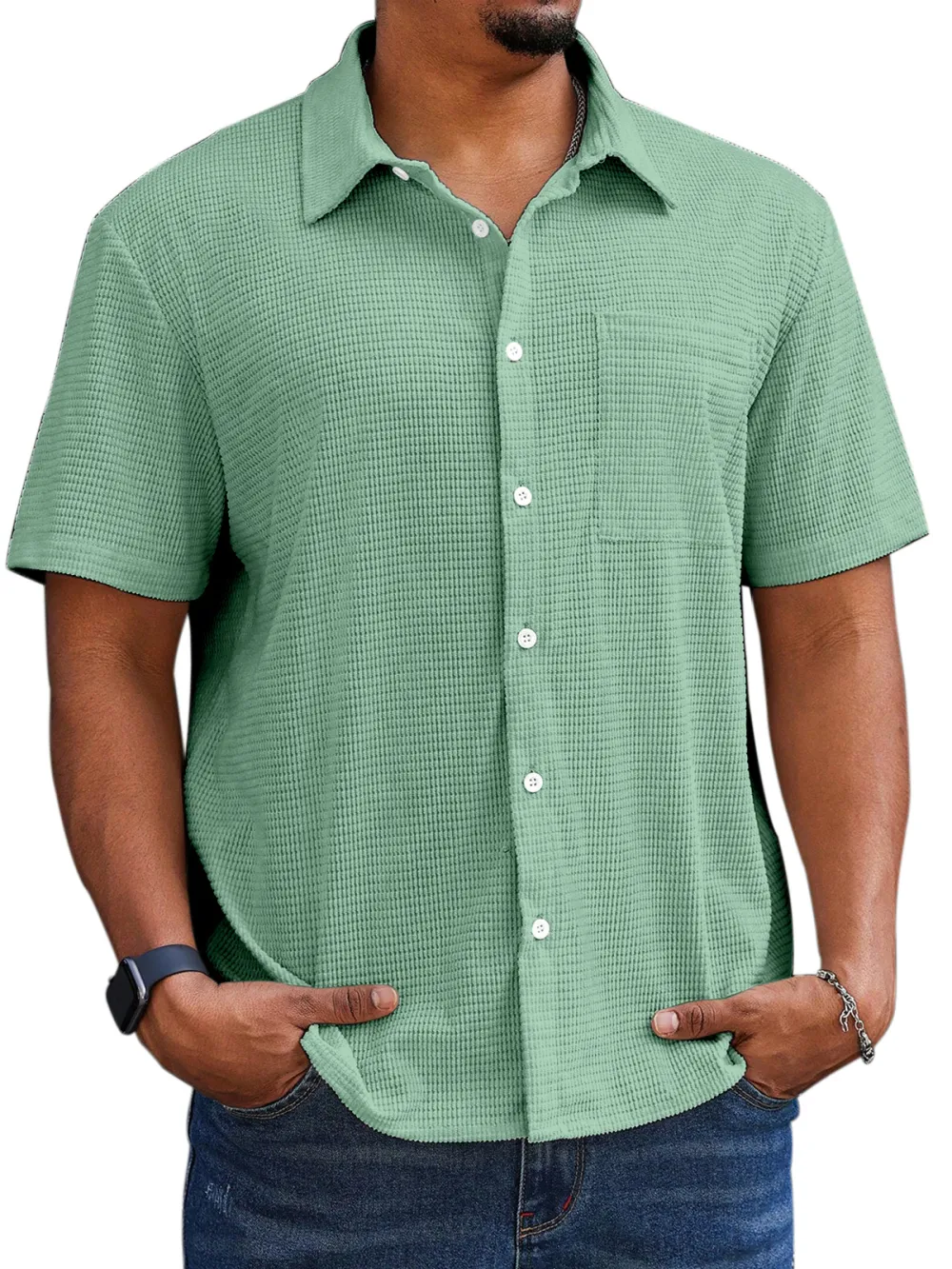 Textured Knit Short Sleeve Shirt