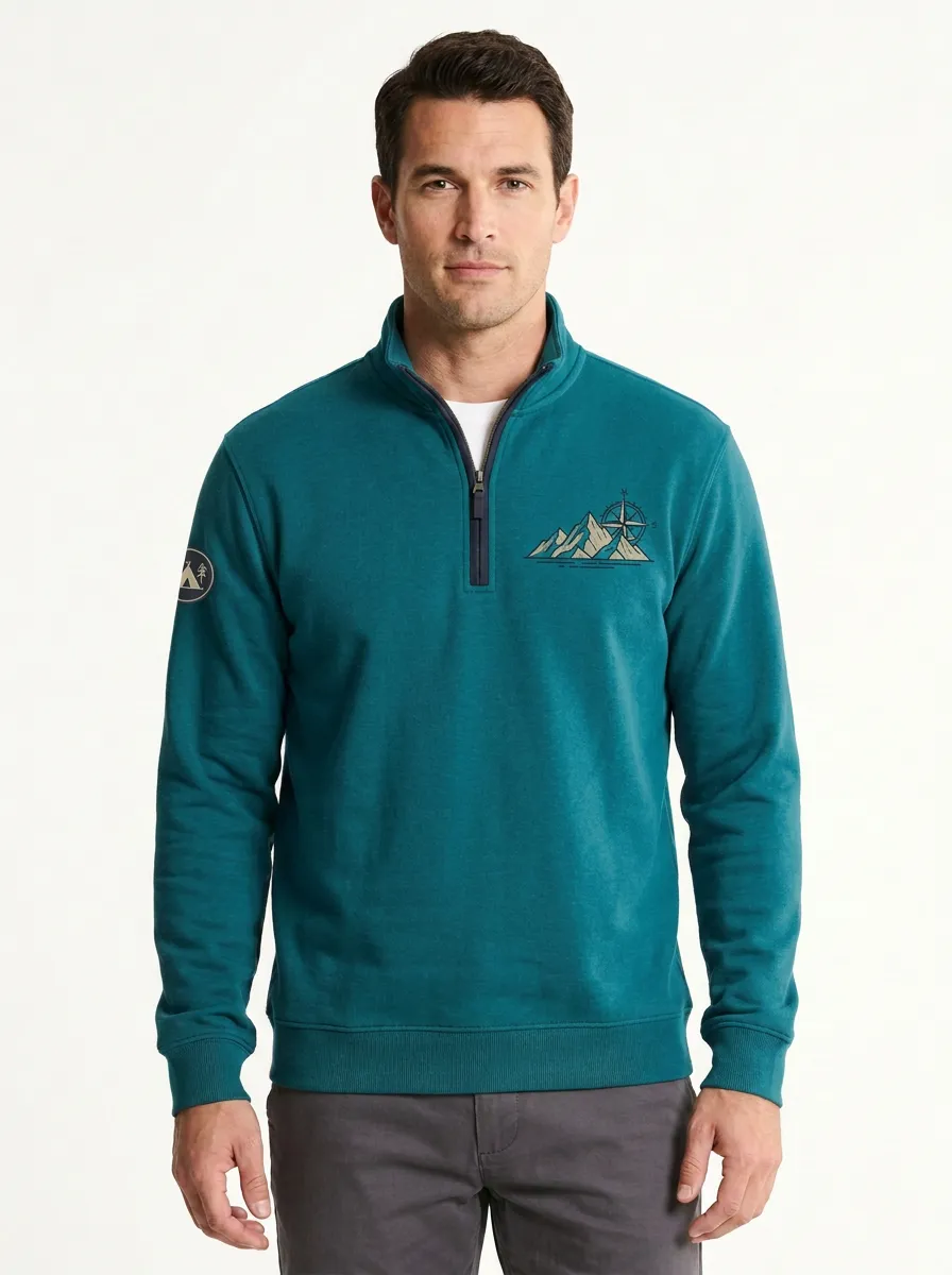 Men's Mountain Compass Sleeve Patch Quarter Zip Sweatshirt