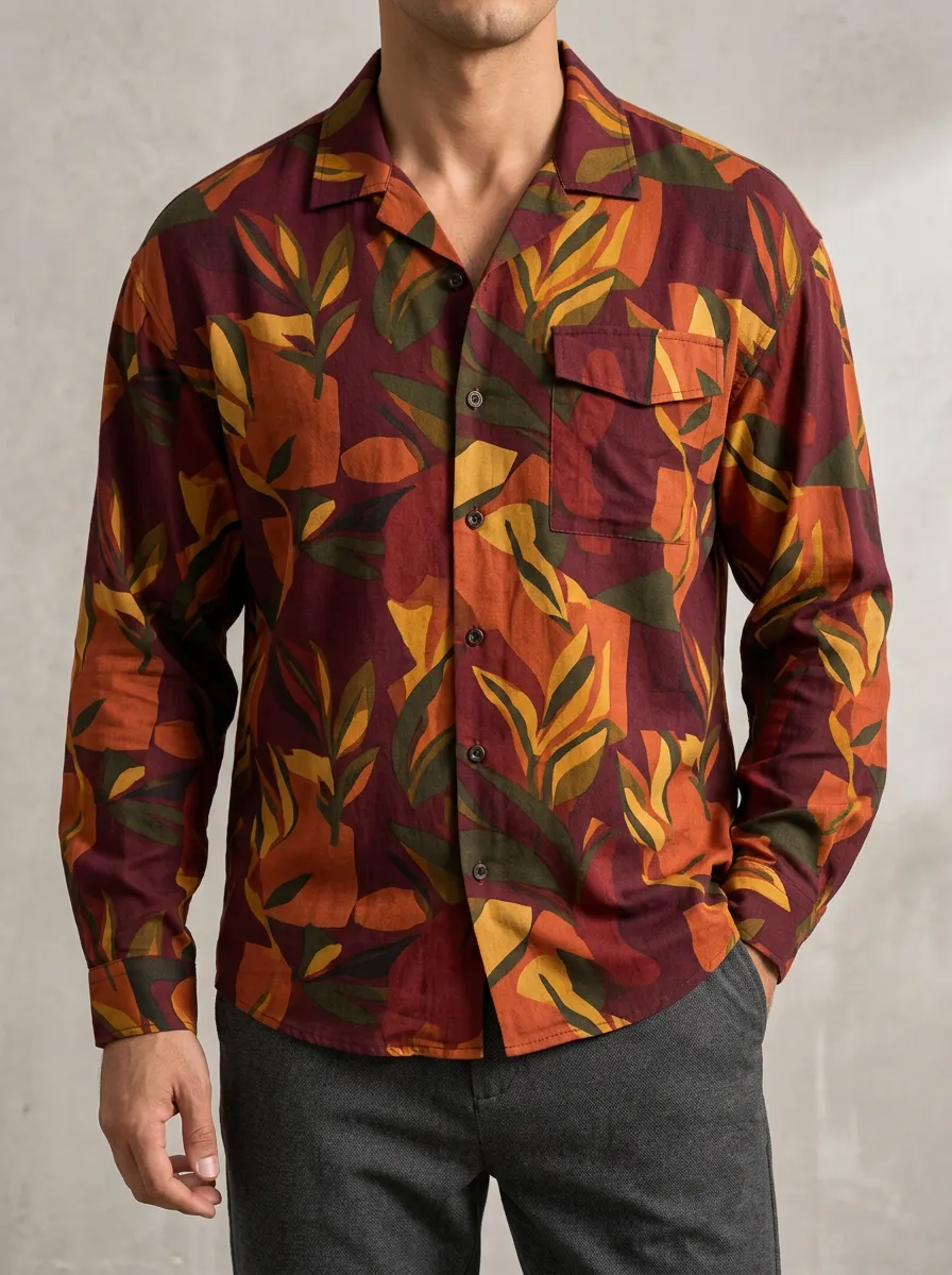 Men's Abstract Inspired Printed Long Sleeve Shirt
