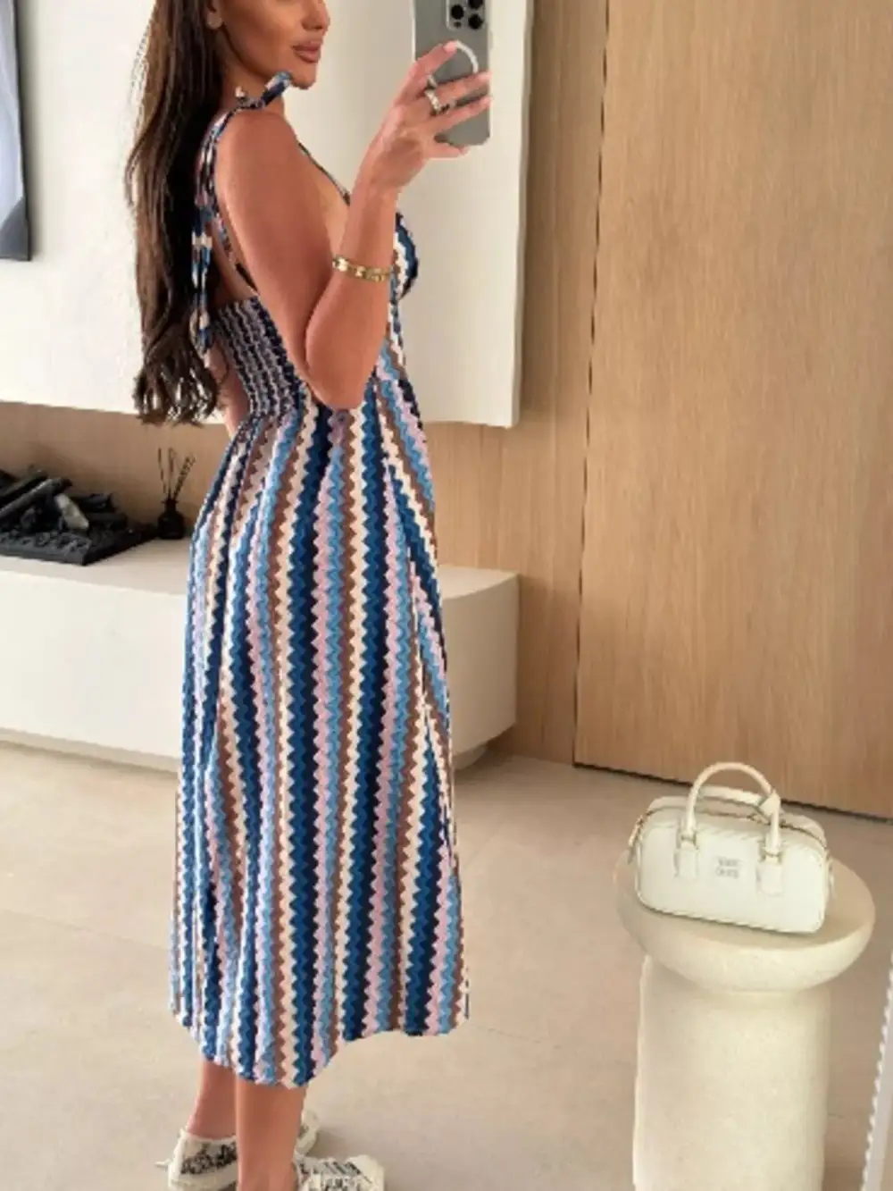 Printed Tie-strap Midi Dress