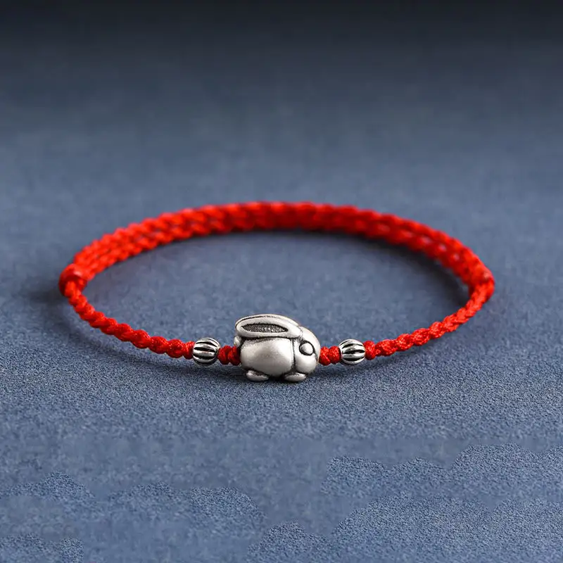 Handmade Sterling Silver Rabbit Rope Bracelet Anklet