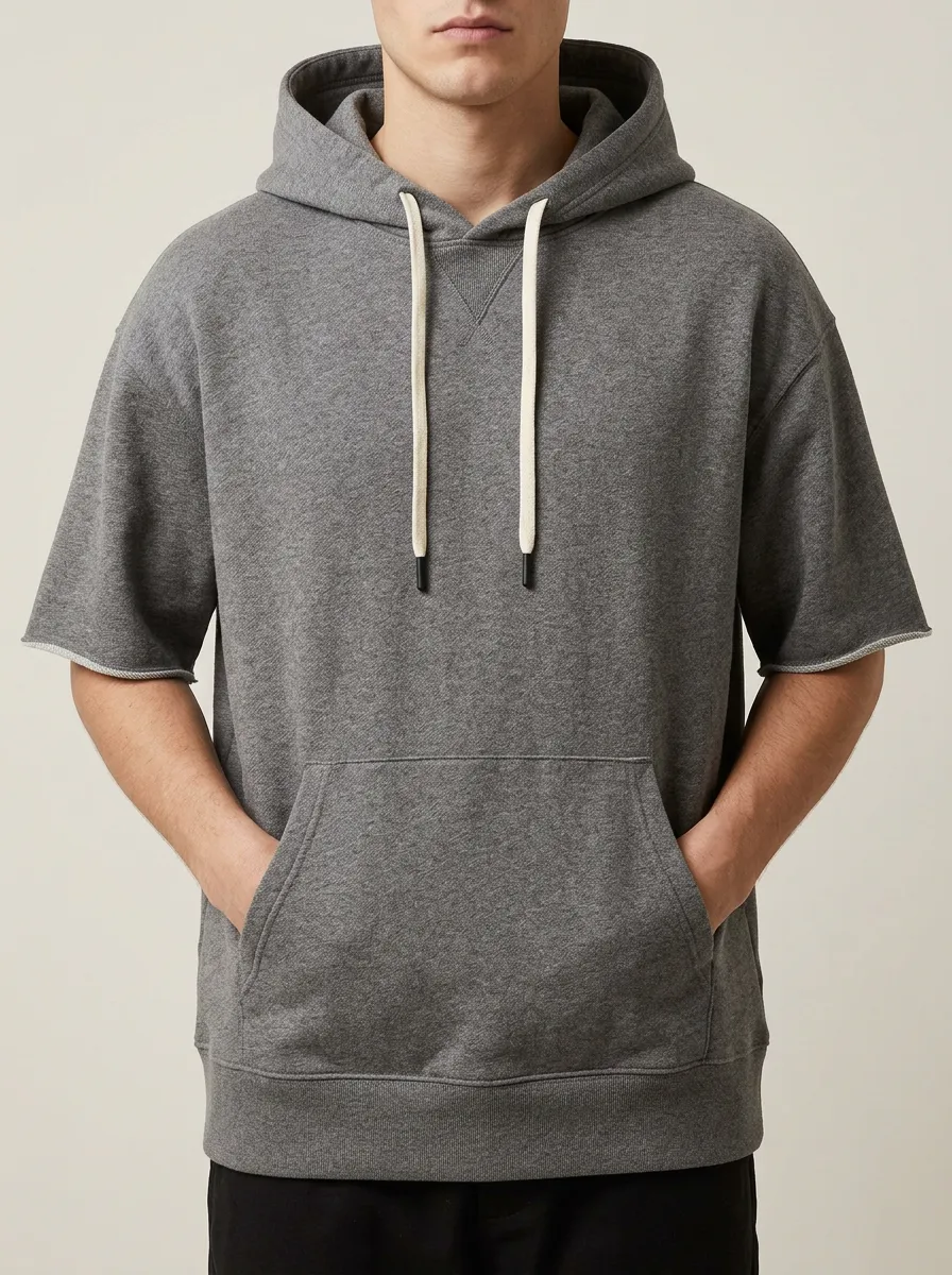 Casual Short Sleeve Pullover Minimalist Look Men's Hoodie