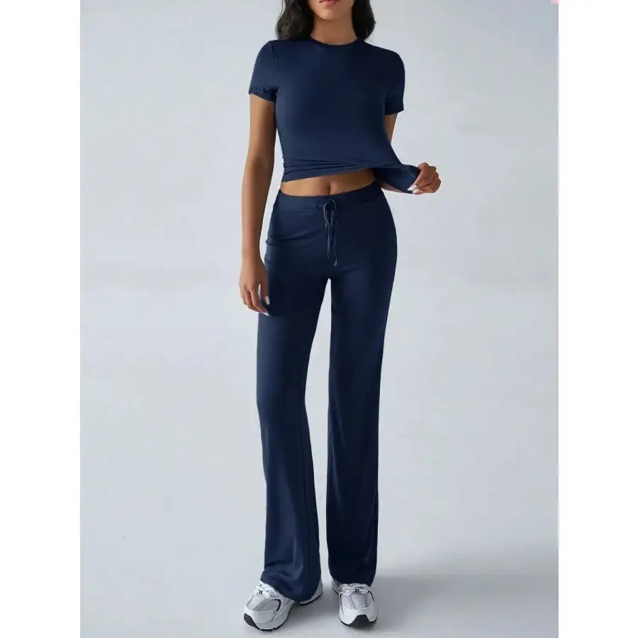 Everyday Round Neck Short Sleeve Top and Pants Set
