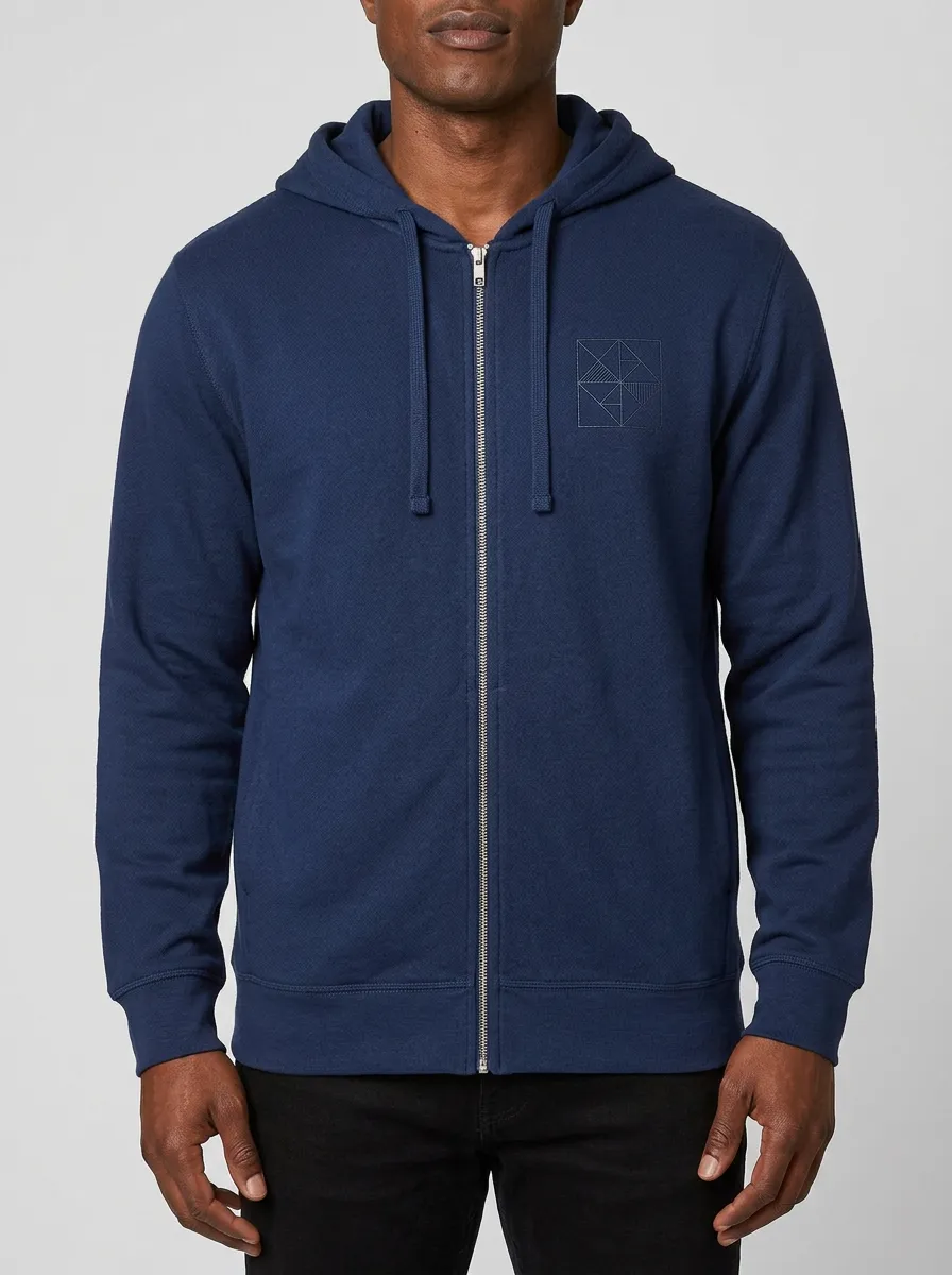 Men's Geometric Square Pattern Graphic Full-Zip Hoodie