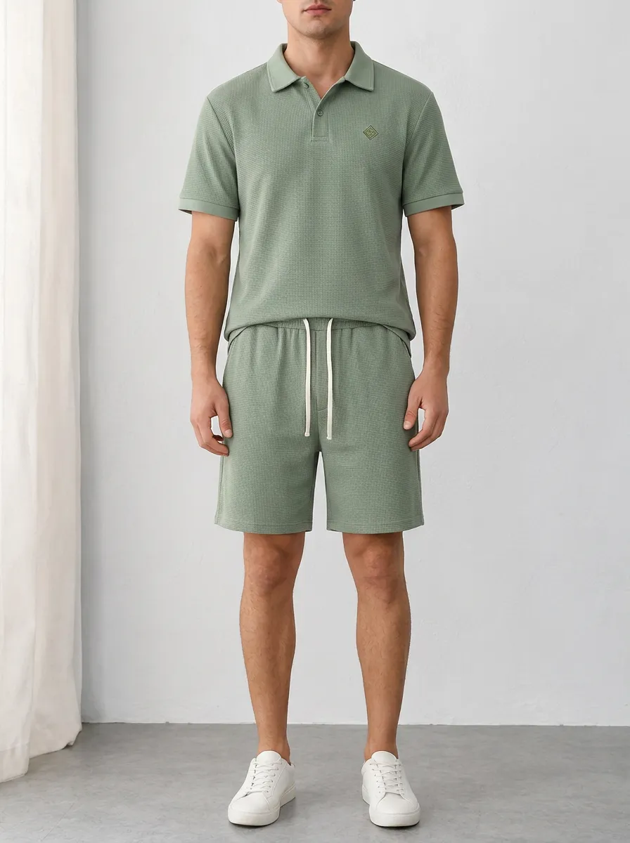 Men's Easygoing Waffle Knit Textured Polo Shirt