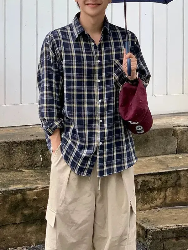 Casual Front Pocket Plaid Shirt