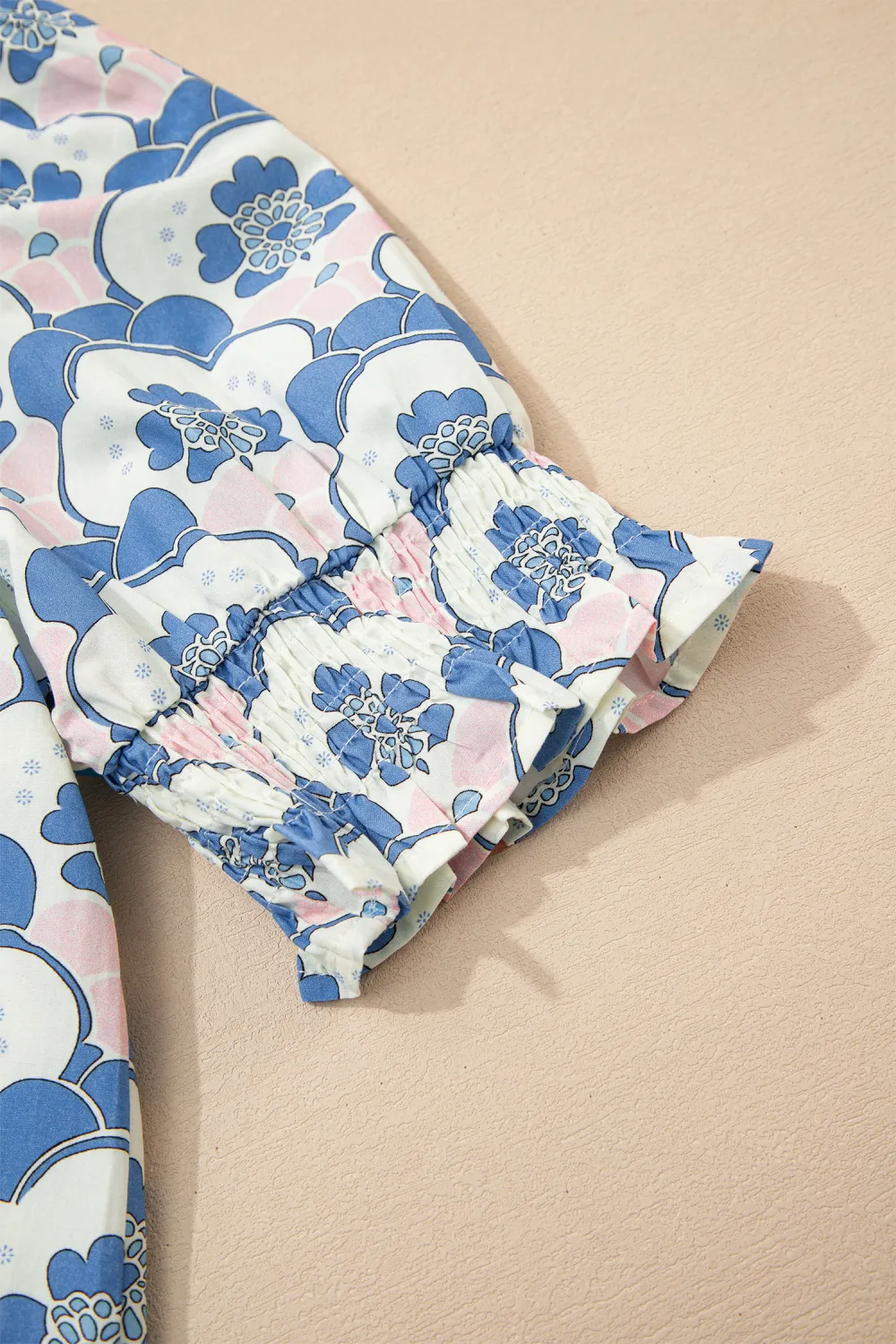 Sky Blue Floral Print Flounced Blouse