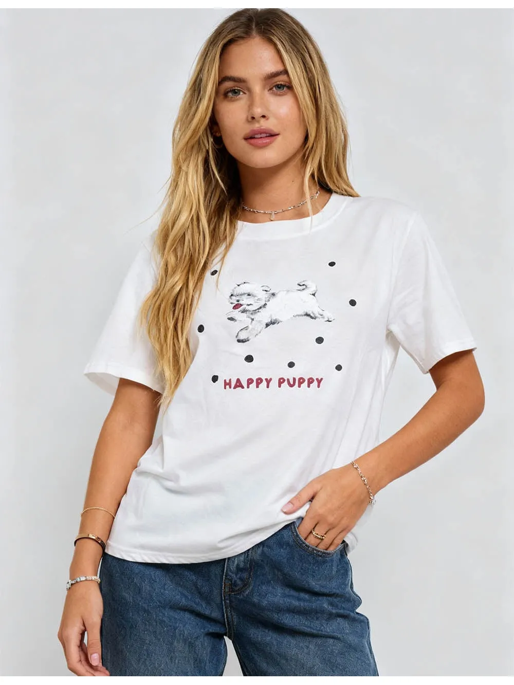 Cartoon Puppy Chic Pullover Short Sleeves T-shirt