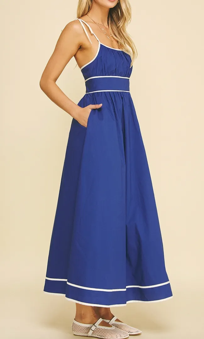 Cobalt Blue Contrast Strap Maxi Dress