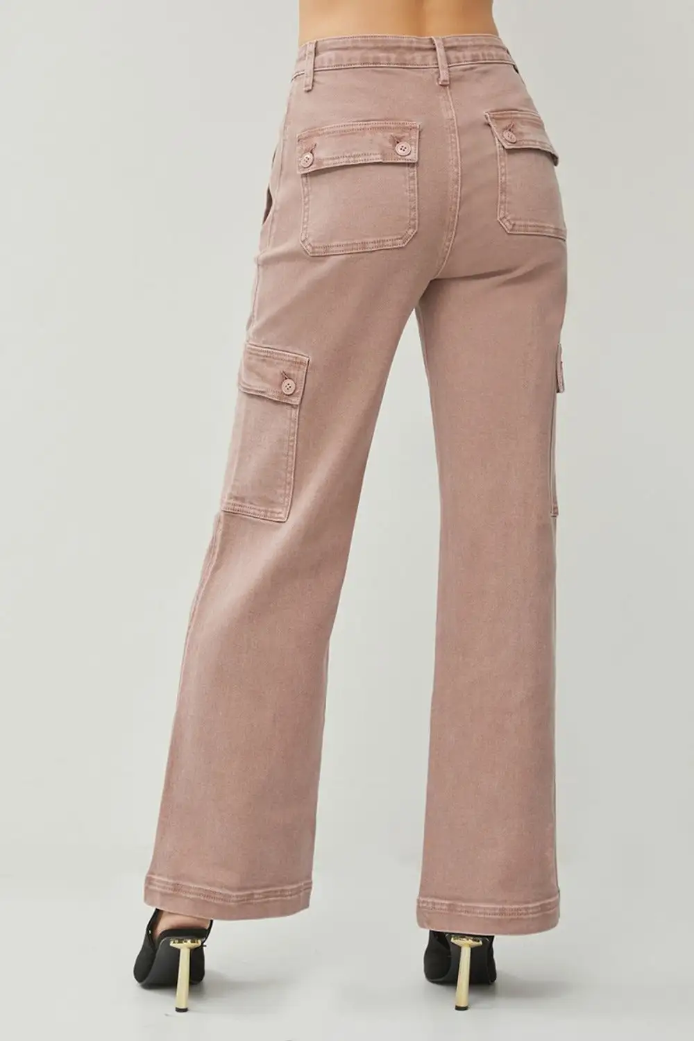 High Rise Wide Leg Cargo Detail Denim Jeans