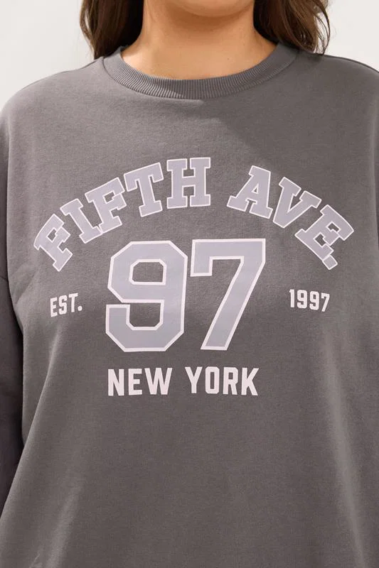 Grey 'Fifth Avenue' Slogan Sweatshirt detail 3