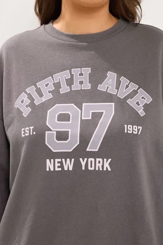 Grey 'Fifth Avenue' Slogan Sweatshirt