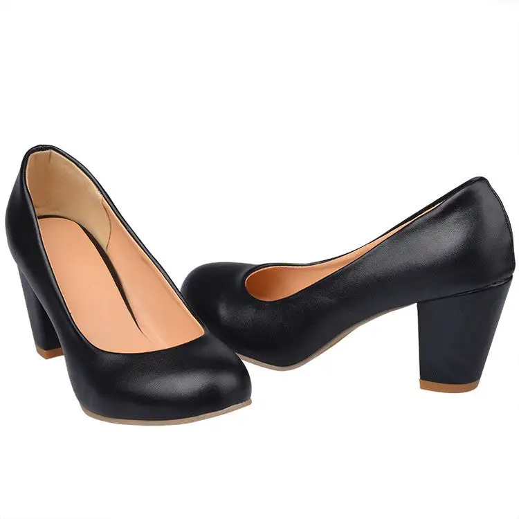Round Toe Chunky Heel Pumps
